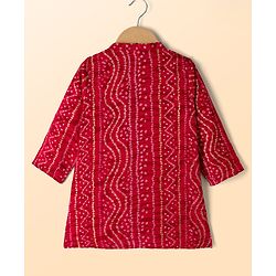 Babyhug 100% Cotton Cambric Woven Full Sleeves Bandhani Printed Kurta Dhoti Set - Dark Red & Wite