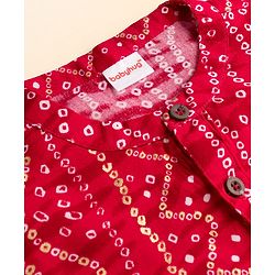 Babyhug 100% Cotton Cambric Woven Full Sleeves Bandhani Printed Kurta Dhoti Set - Dark Red & Wite