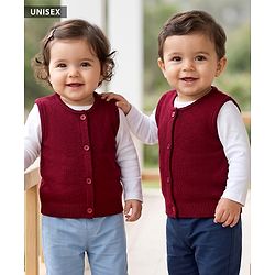 Babyhug Knit Sleeveless Solid Colour Front Open Sweater- Maroon