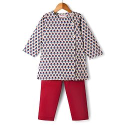 Babyhug 100% Cotton Cambric Woven Full Sleeves Floral Printed Kurta Pyjama Set -Off White