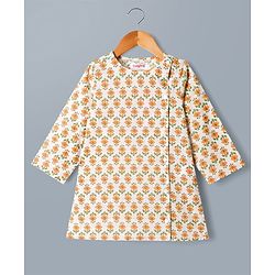 Babyhug 100% Cotton Cambric Woven Full Sleeves Kurta Dhoti Set with Floral Print - Off White