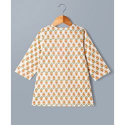 Babyhug 100% Cotton Cambric Woven Full Sleeves Kurta Dhoti Set with Floral Print - Off White