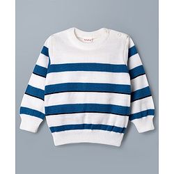 Babyhug Knit Full Sleeves Striped Sweater Set - Blue & White