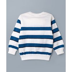 Babyhug Knit Full Sleeves Striped Sweater Set - Blue & White