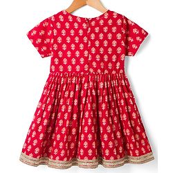 Babyhug 100% Cotton Woven Half Sleeves Hakkoba Printed Ethnic Dress - Red