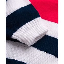Babyhug Knit Full Sleeves Striped Sweater Set - Navy Blue & Red