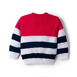 Babyhug Knit Full Sleeves Striped Sweater Set - Navy Blue & Red
