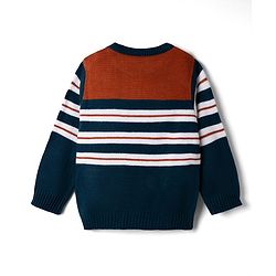 Babyhug Knit Full Sleeves Striped  Sweater Set - Rust & Navy