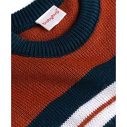 Babyhug Knit Full Sleeves Striped  Sweater Set - Rust & Navy