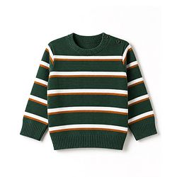 Babyhug Knit Full Sleeves Striped Sweater Set - Dark Green
