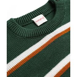 Babyhug Knit Full Sleeves Striped Sweater Set - Dark Green