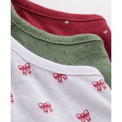Babyhug 100% Cotton Single Jersey Knit Slips with Singlet and Bow Hearts Print Pack of 3 - Red White Olive Green