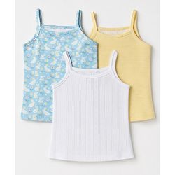 Babyhug 100% Cotton Single Jersey Knit Sleeveless Striped Slips With Bunny Print Pack of 3 - Yellow, Light Blue & White