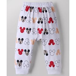 Babyhug Disney 100% Cotton Interlock Knit Full Length Diaper Leggings with Mickey Mouse Print Pack Of 3 - White, Red & Peach