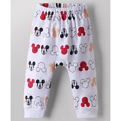 Babyhug Disney 100% Cotton Interlock Knit Full Length Diaper Leggings with Mickey Mouse Print Pack Of 3 - White, Red & Peach