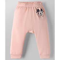 Babyhug Disney 100% Cotton Interlock Knit Full Length Diaper Leggings with Mickey Mouse Print Pack Of 3 - White, Red & Peach