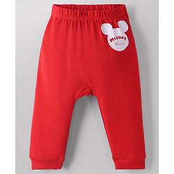 Babyhug Disney 100% Cotton Interlock Knit Full Length Diaper Leggings with Mickey Mouse Print Pack Of 3 - White, Red & Peach