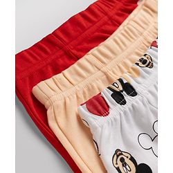 Babyhug Disney 100% Cotton Interlock Knit Briefs with Mickey Mouse Graphic Print Pack of 3 - Red, Peach & White