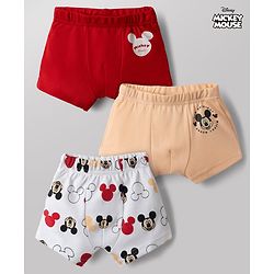 Babyhug Disney 100% Cotton Interlock Knit Briefs with Mickey Mouse Graphic Print Pack of 3 - Red, Peach & White