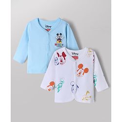 Babyhug Disney 100% Cotton Interlock Knit Full Sleeves Front Open Jhablas with Mickey Mouse Graphic Print Pack of 2 - Light Blue, White