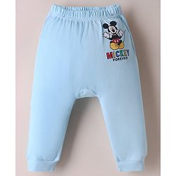 Babyhug Disney 100% Cotton Interlock Knit Full Length Diaper Leggings with Mickey Mouse Print Pack Of 2 - White & Light Blue