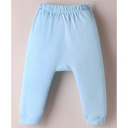 Babyhug Disney 100% Cotton Interlock Knit Full Length Diaper Leggings with Mickey Mouse Print Pack Of 2 - White & Light Blue
