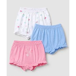 Babyhug 100% Cotton Single Jersey Knit Antibacterial Bloomers With Floral Print Pack of 3 - Blue Pink White