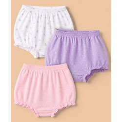 Babyhug 100% Cotton Single Jersey Knit Antibacterial Bloomers With Floral Print Pack of 3 - Purple White & Pink