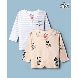 Babyhug Disney 100% Cotton Interlock Knit Full Sleeves Jhablas With Mickey Mouse Print Pack Of 2 - White & Beige