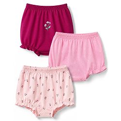 Babyhug 100% Cotton Knit Antibacterial Bloomers with Floral Print Pack of 3 - Red & Pink