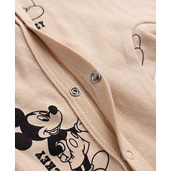 Babyhug Disney 100% Cotton Interlock Knit Front Open Full Sleeves Footed Sleep Suits with Stripes and Mickey Mouse Graphic Print Pack of 2 - Tan & White