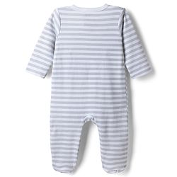 Babyhug Disney 100% Cotton Interlock Knit Front Open Full Sleeves Footed Sleep Suits with Stripes and Mickey Mouse Graphic Print Pack of 2 - Tan & White