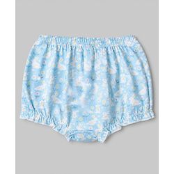 Babyhug 100% Cotton Single Jersey Knit Antibacterial Bloomers with Floral Bunny Print & Stripes Pack of 3 - White Yellow Blue