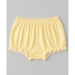 Babyhug 100% Cotton Single Jersey Knit Antibacterial Bloomers with Floral Bunny Print & Stripes Pack of 3 - White Yellow Blue