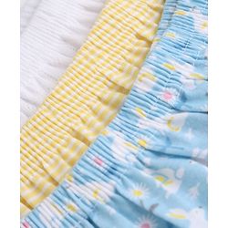 Babyhug 100% Cotton Single Jersey Knit Antibacterial Bloomers with Floral Bunny Print & Stripes Pack of 3 - White Yellow Blue