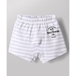 Babyhug Disney 100% Cotton Interlock Knit Trunks with Stripes & Mickey Mouse Print Pack of 2 - White & Peach