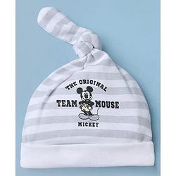 Babyhug Disney 100% Cotton Interock Knit Cap With Mickey Mouse Graphic Pack of 2 White - Diameter 14.5 cm