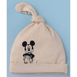 Babyhug Disney 100% Cotton Interock Knit Cap With Mickey Mouse Graphic Pack of 2 White - Diameter 14.5 cm