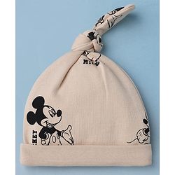 Babyhug Disney 100% Cotton Interock Knit Cap With Mickey Mouse Graphic Pack of 2 White - Diameter 14.5 cm
