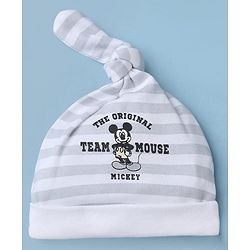 Babyhug Disney 100% Cotton Interock Knit Cap With Mickey Mouse Graphic Pack of 2 White - Diameter 14.5 cm