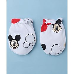 Babyhug Disney 100% Cotton Interlock Knit Cap Mittens & Booties with Mickey Mouse Graphic Print White - Diameter 14.5 cm