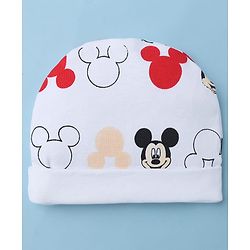 Babyhug Disney 100% Cotton Interlock Knit Cap Mittens & Booties with Mickey Mouse Graphic Print White - Diameter 14.5 cm