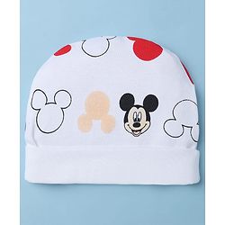 Babyhug Disney 100% Cotton Interlock Knit Cap Mittens & Booties with Mickey Mouse Graphic Print White - Diameter 14.5 cm