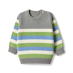 Babyhug Knit Full Sleeves Striped Sweater Set - Light Green & Grey
