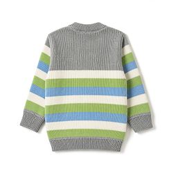 Babyhug Knit Full Sleeves Striped Sweater Set - Light Green & Grey