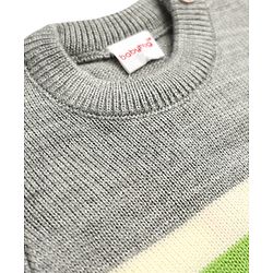 Babyhug Knit Full Sleeves Striped Sweater Set - Light Green & Grey