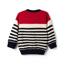Babyhug Knit Full Sleeves Striped Sweater Set - Navy Blue & Red