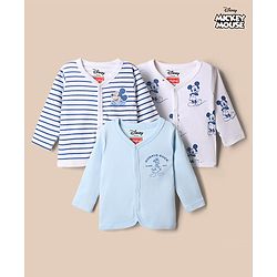 Babyhug Disney 100% Cotton Interlock Knit Full Sleeves Jhablas Mickey Mouse Print Pack of 3 - Blue & White