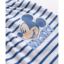 Babyhug Disney 100% Cotton Interlock Knit Full Length Striped Diaper Leggings with Mickey Mouse Graphic Print Pack of 3 - White, Light Blue & Navy Blue