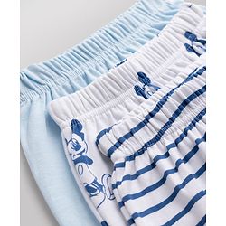 Babyhug Disney 100% Cotton Interlock Knit Full Length Striped Diaper Leggings with Mickey Mouse Graphic Print Pack of 3 - White, Light Blue & Navy Blue